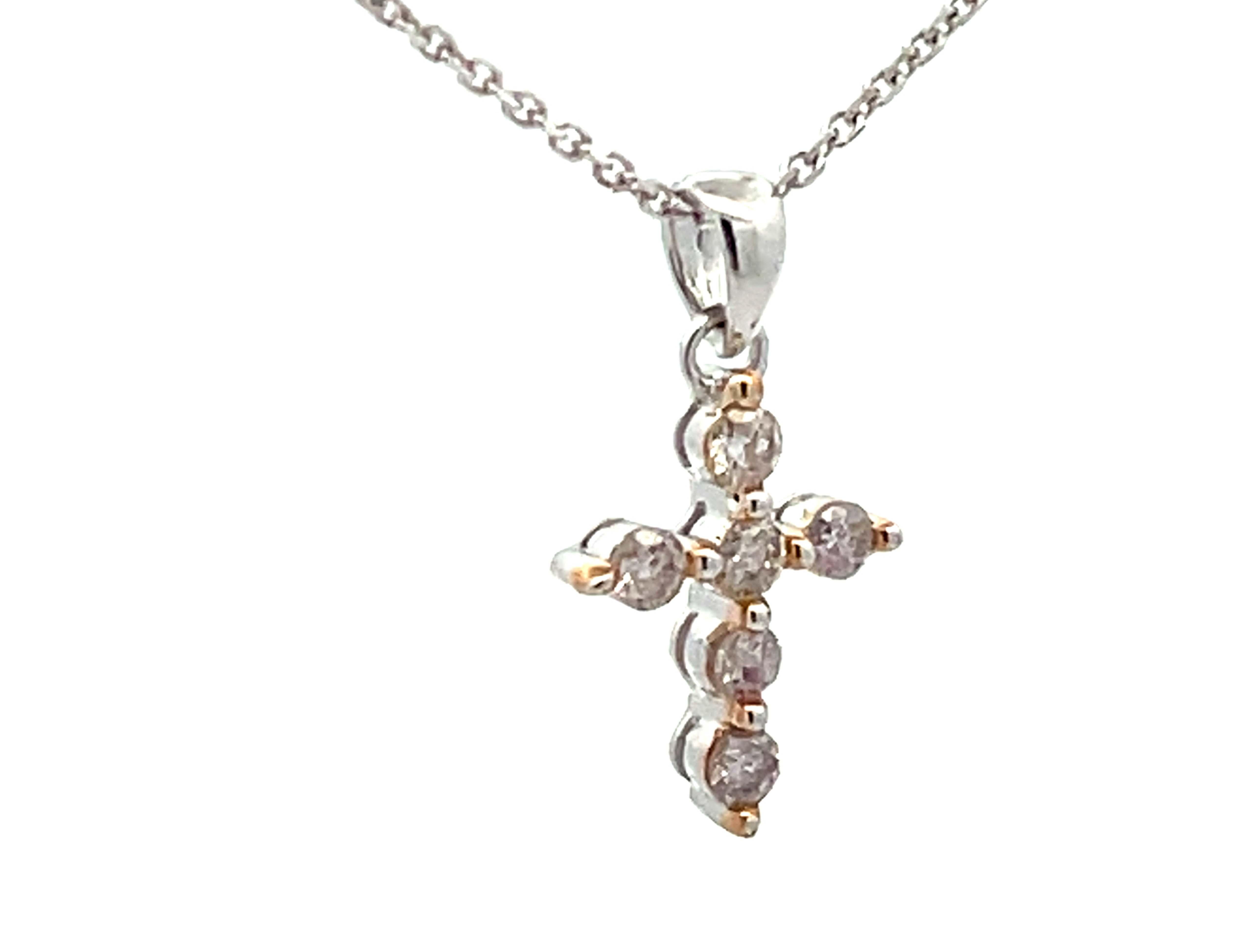 Modern Small Diamond Cross Necklace 18k White Gold For Sale