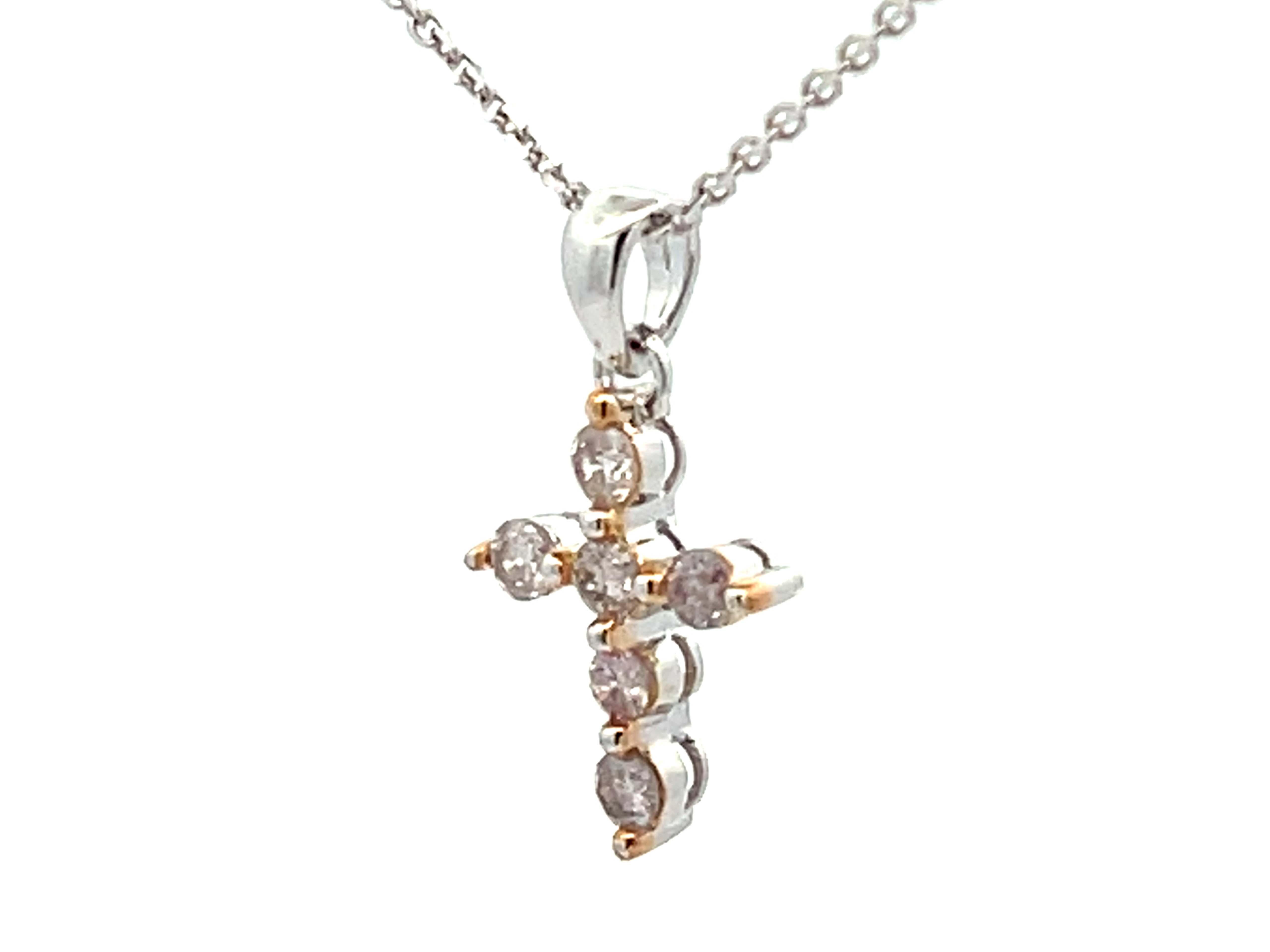 Brilliant Cut Small Diamond Cross Necklace 18k White Gold For Sale