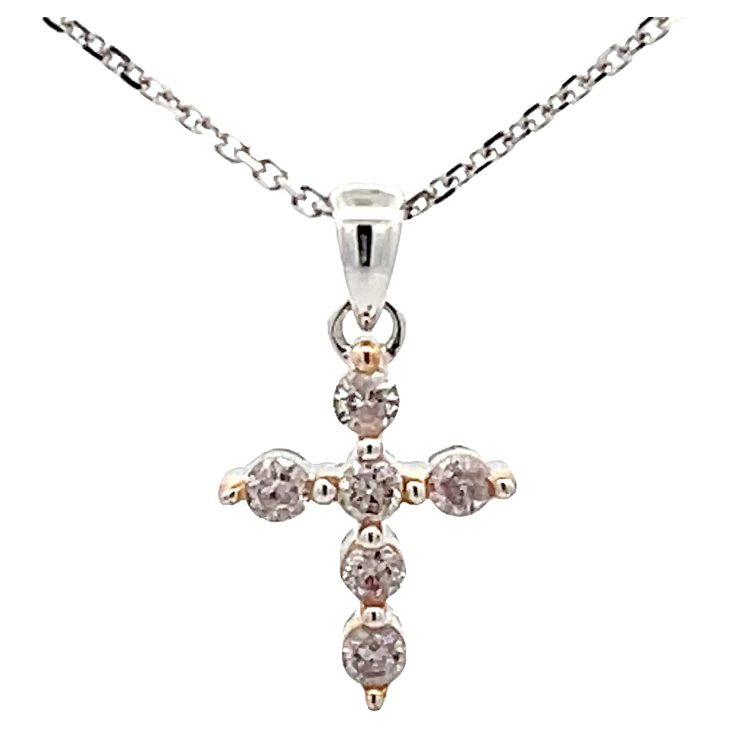 Small Diamond Cross Necklace 18k White Gold For Sale