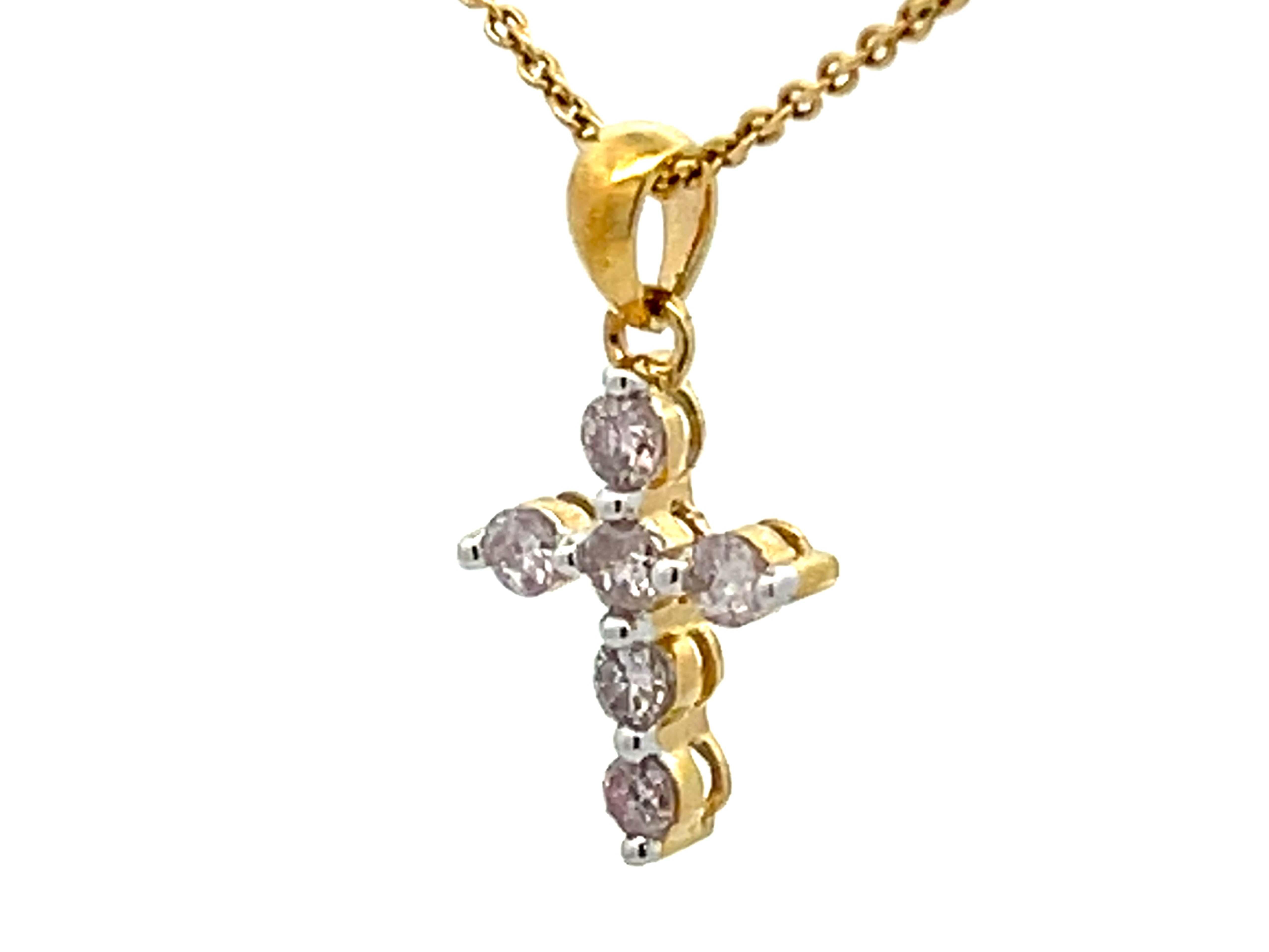 Brilliant Cut Small Diamond Cross Necklace 18k Yellow Gold For Sale