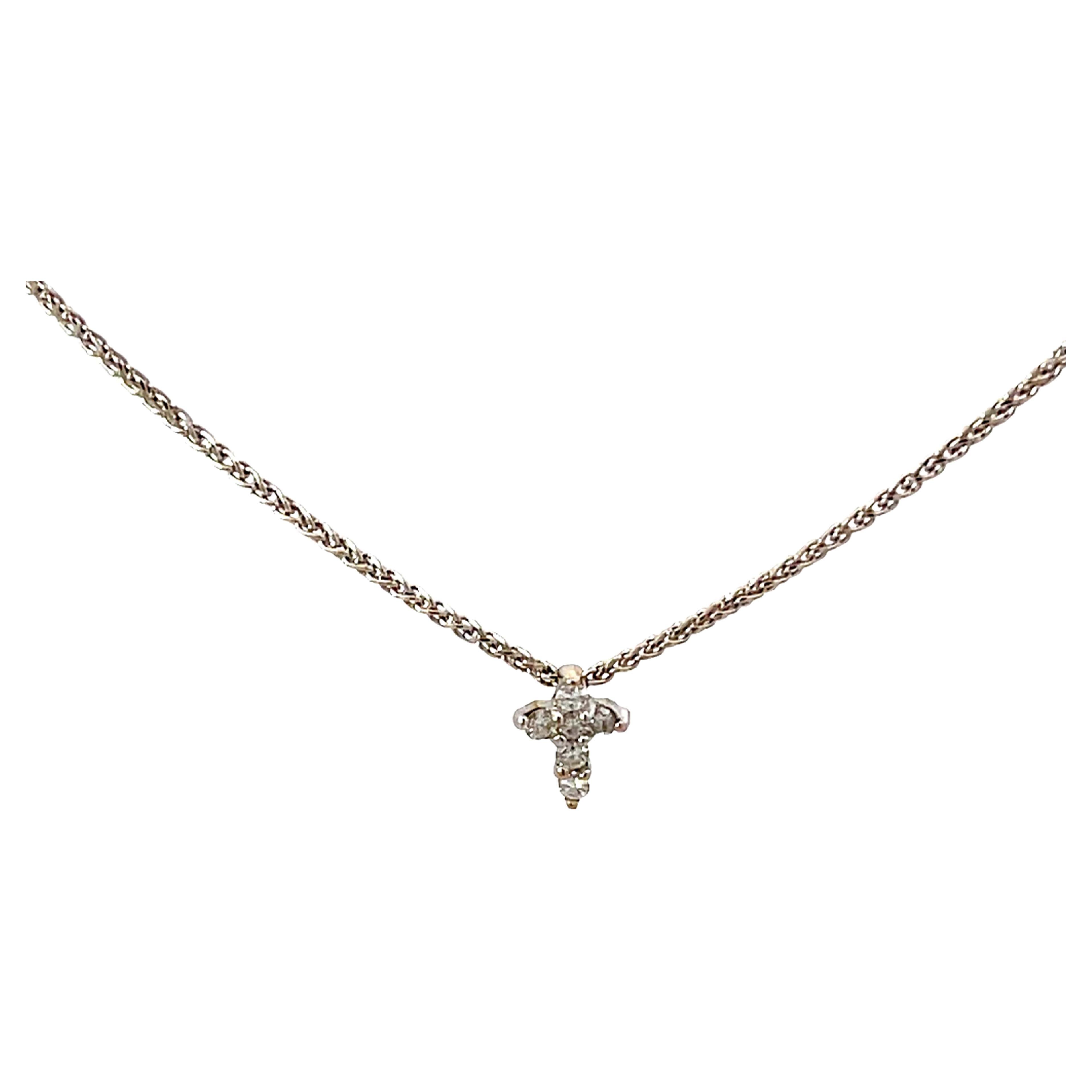 Small Diamond Cross Necklace Solid 14k White Gold