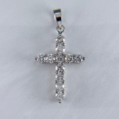 Small Diamond Cross Pendant Necklace 14k White Gold