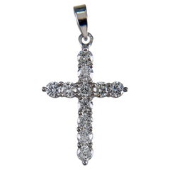 Small Diamond Cross Pendant Necklace 14k White Gold