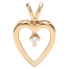 Small Diamond Heart Pendant, 14KT Yellow Gold