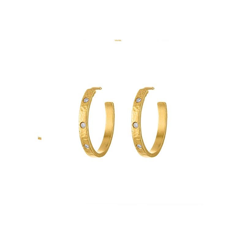 Round Cut Small Diamond Hoop Earrings in 22k gold For Sale