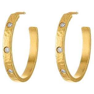 Small Diamond Hoop Earrings in 22k gold For Sale