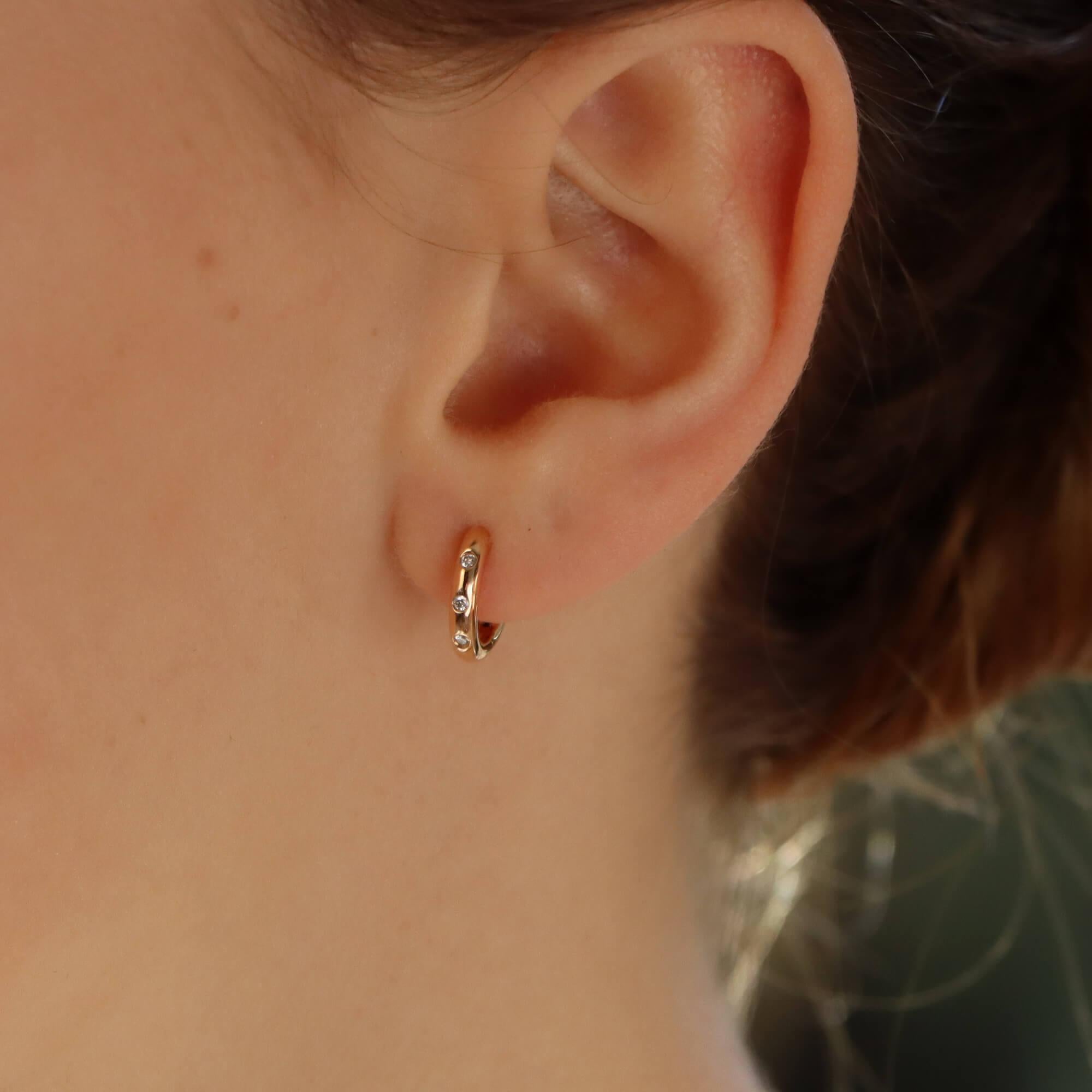 mini gold diamond hoop earrings