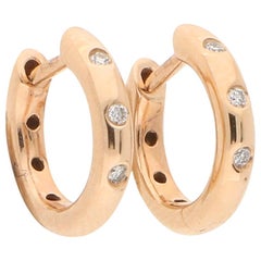 Small Diamond Hoop Earrings Set in 18 Karat Rose Gold