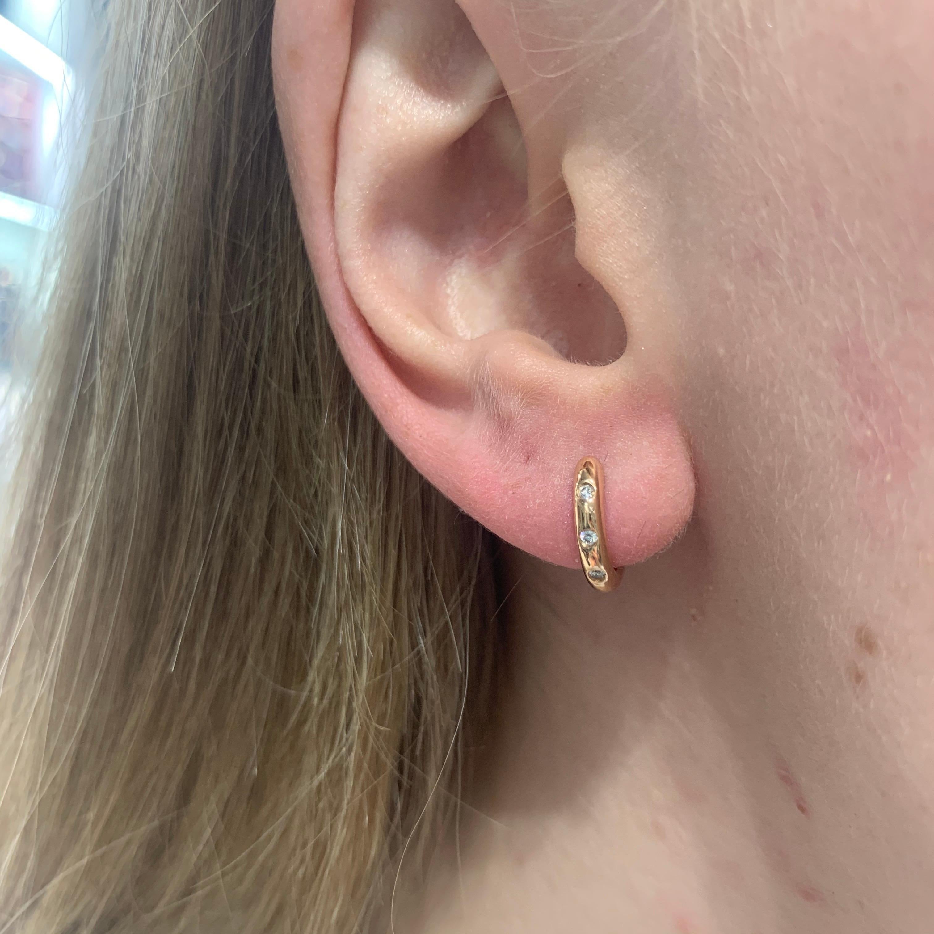 Modern Small Diamond Hoop Earrings Set in 18 Karat Rose Gold