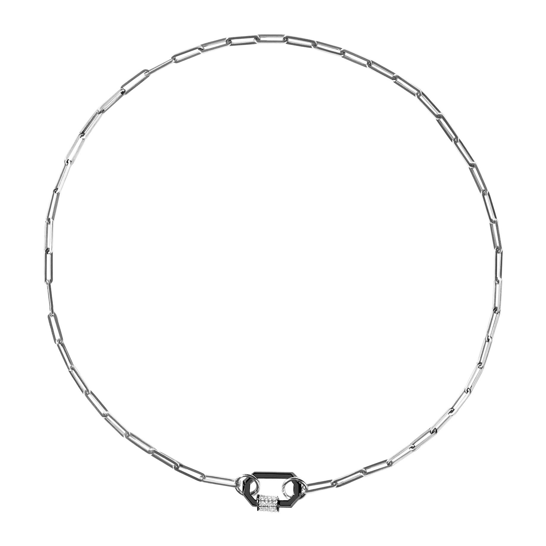 AS29 Medium Diamond Lock Necklace in 18k Black Gold For Sale at 1stDibs