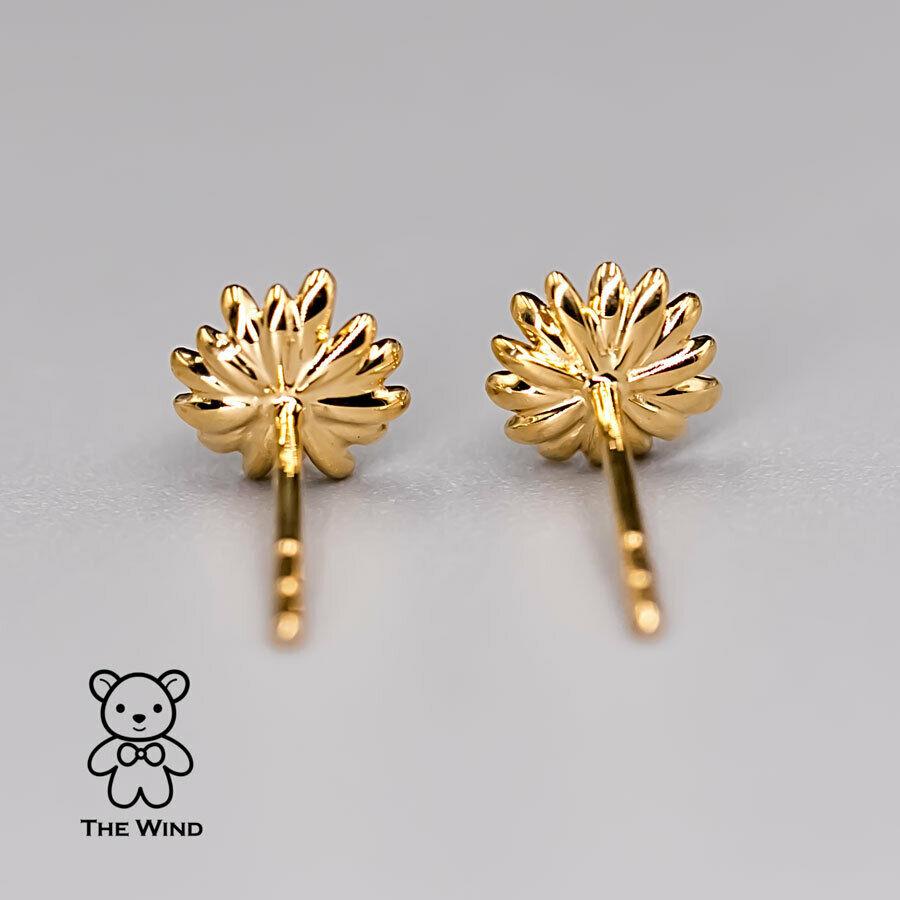 Arts and Crafts Small Diamond Marguerites Flower Stud Earrings 18K Yellow Gold For Sale