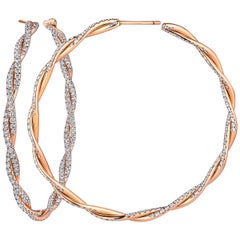 Small Diamond Rose Gold Twisted Hoop Earrings