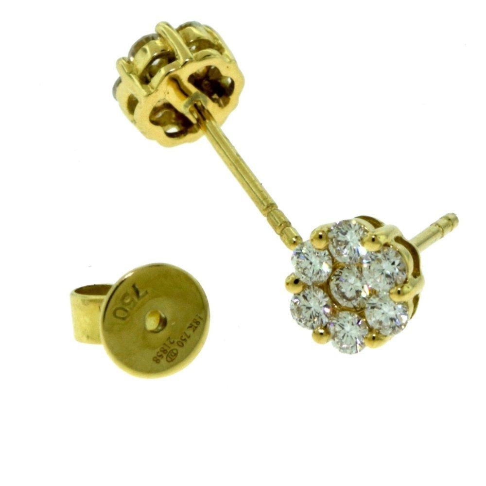 Round Cut Gorgeous Diamond Cluster Studs totalling 2 carats set in 18k Yellow Gold For Sale