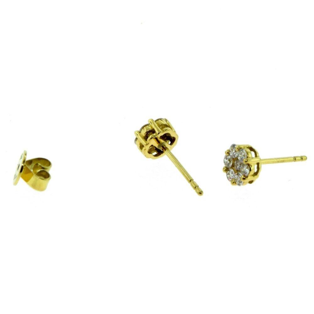 Gorgeous Diamond Cluster Studs totalling 2 carats set in 18k Yellow Gold In Excellent Condition For Sale In Miami, FL