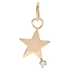 Small Diamond Star Charm, 14k Yellow Gold, Flat Star Charm