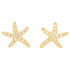 Small Diamond Starfish Stud Earrings Set in 18 Karat Yellow Gold