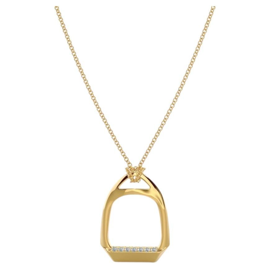 Small 18K Yellow Gold Diamond Horse Stirrup Equestrian Necklace