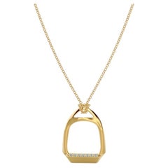 Small 18K Yellow Gold Diamond Horse Stirrup Equestrian Necklace