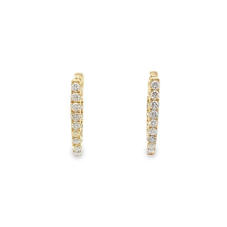 The name says it all. A pair of hoops that feature a total of 1.08 carats of round-cut diamonds. These are white diamonds that are perfectly crafted in 14K yellow gold, with an inside-and-out design that is perfect for everyday wear. The perfect