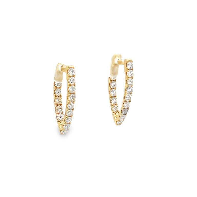 Round Cut Small Diamond V shape Hoops 1.08ct 14k yellow gold  For Sale