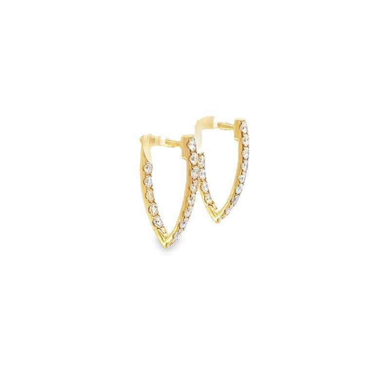Small Diamond V shape Hoops 1.08ct 14k yellow gold  In New Condition For Sale In New York, NY