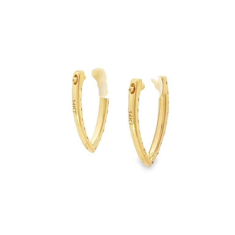 Small Diamond V shape Hoops 1.08ct 14k yellow gold  For Sale 1