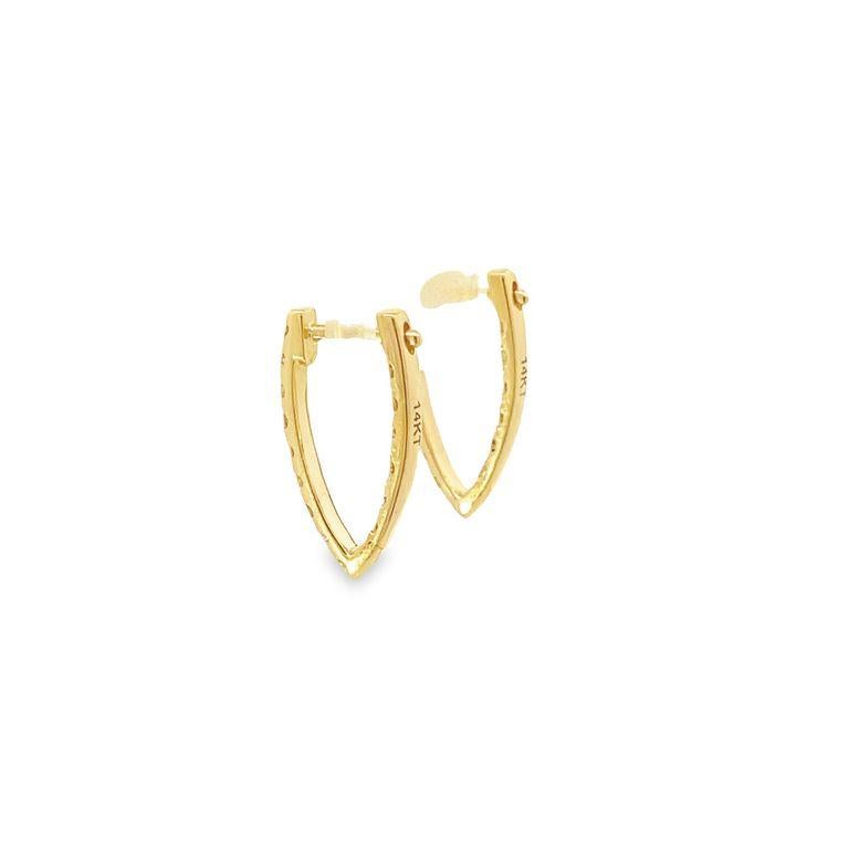 Small Diamond V shape Hoops 1.08ct 14k yellow gold  For Sale 2