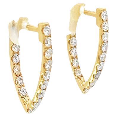 Small Diamond V shape Hoops 1.08ct 14k yellow gold  For Sale