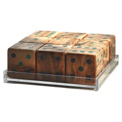 Small Olive Wood and Malachite 9 piece Dice Set 