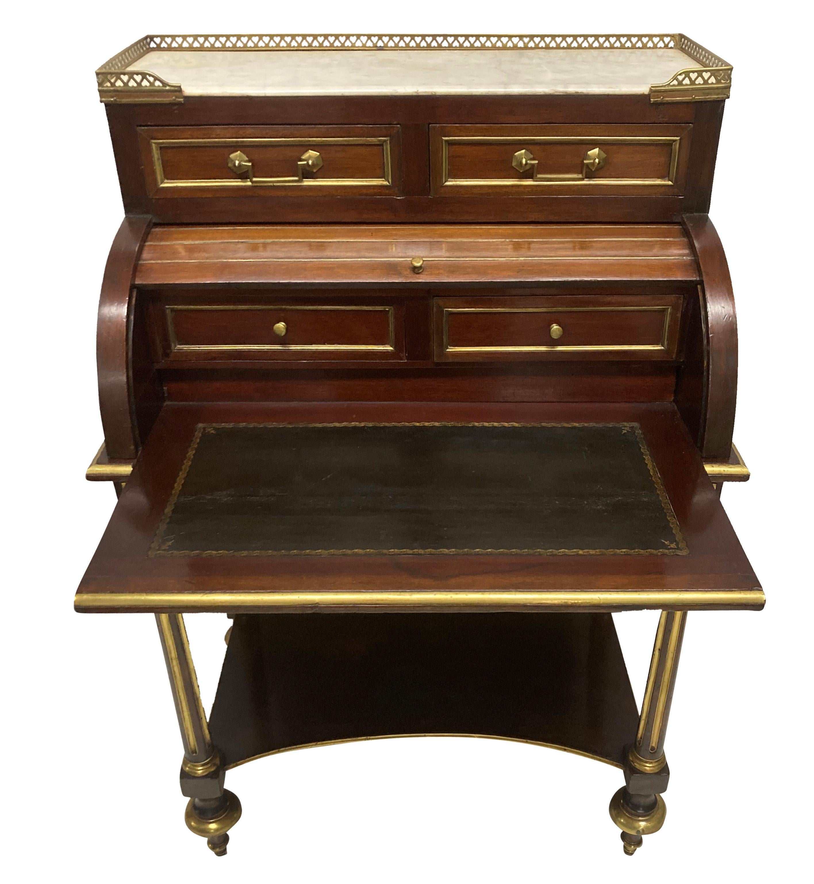 French Small Directoire Cylinder Desk In Mahogany For Sale