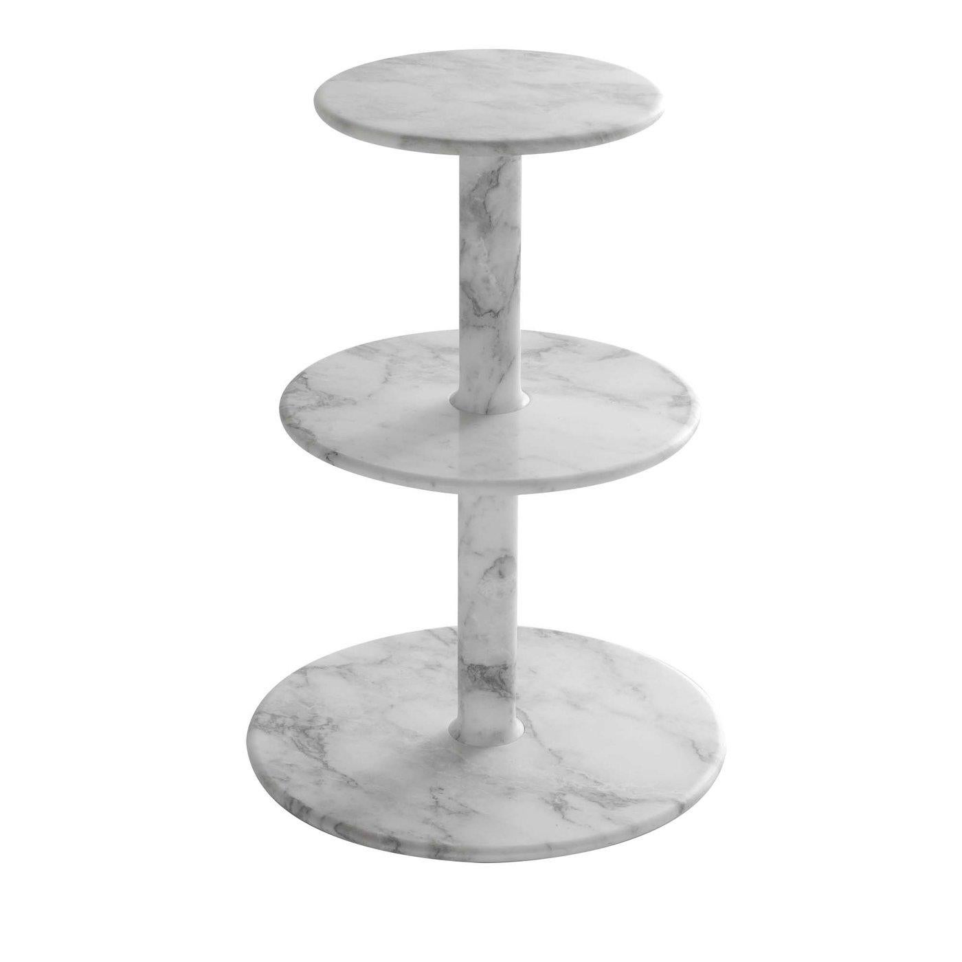 Shelves on column in white Carrara or Arabescato marble, matt polished finish.