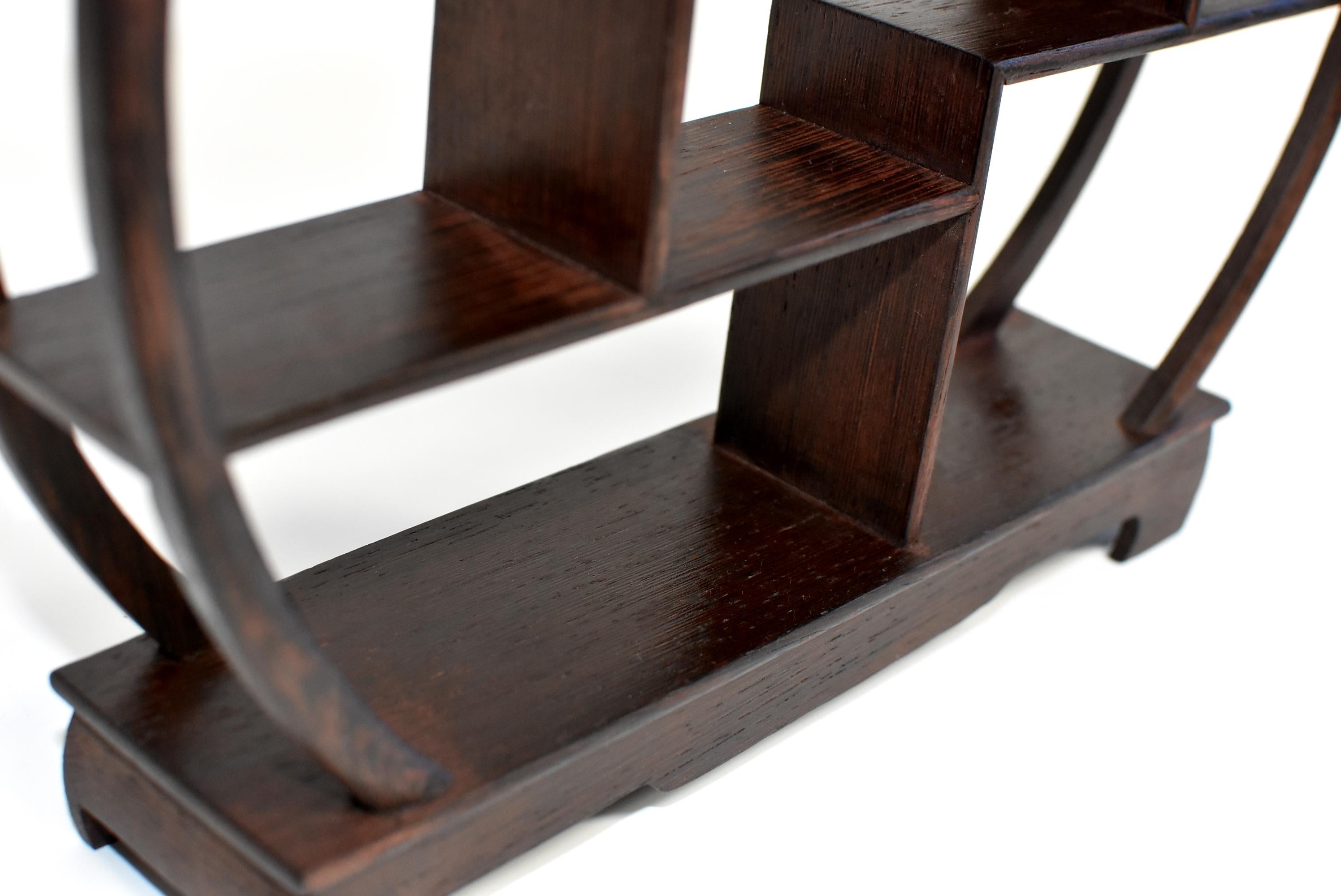 Small Wenge Wood Display Stand Mini Shelf Peach Shape In Excellent Condition In Somis, CA