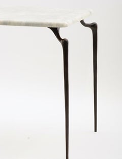Small Dojo Side Table in Cast Bronze and Parchment by Elan Atelier
