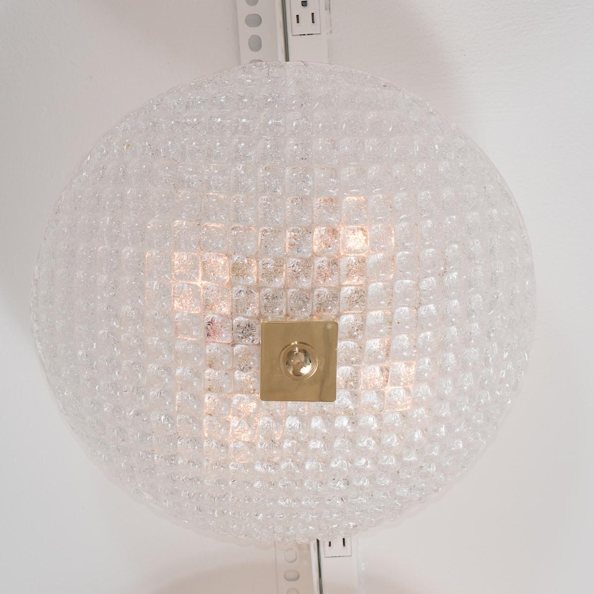 Mid-Century Modern Small Dome Form Textured Glass Flush Mount Fixture For Sale