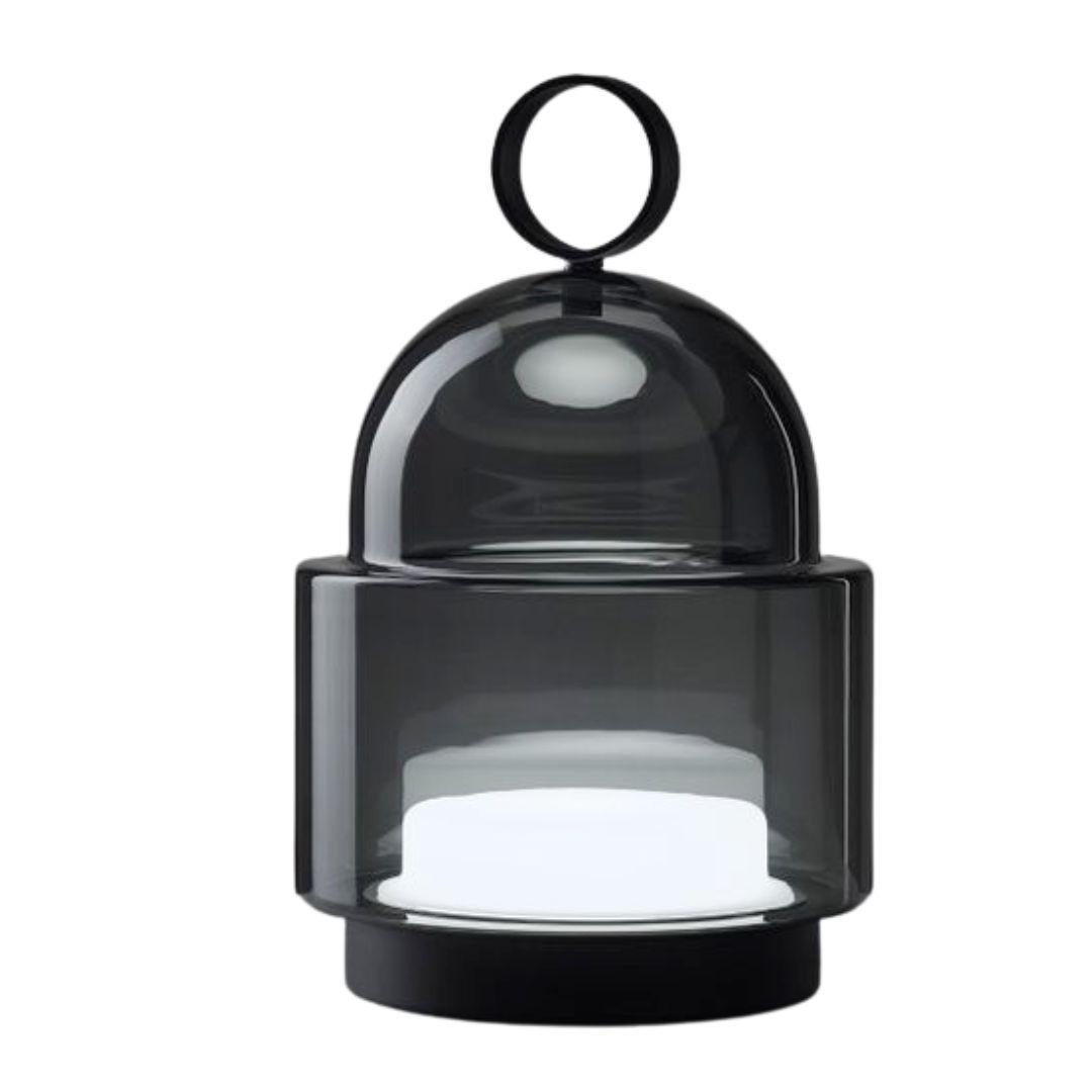 Powder-Coated Small 'Dome Nomad' Blown Smoke Grey Glass Rechargeable Lamp in Black for Brokis For Sale