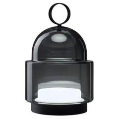 Small 'Dome Nomad' Blown Smoke Grey Glass Rechargeable Lamp in Black for Brokis