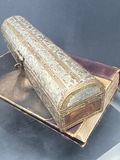 Small Dome-Shaped Rectangular Wood Metal Trinket Jewelry Box, 1950's