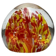 Vintage Small Domed Red and Yellow Art Glass Paperweight 