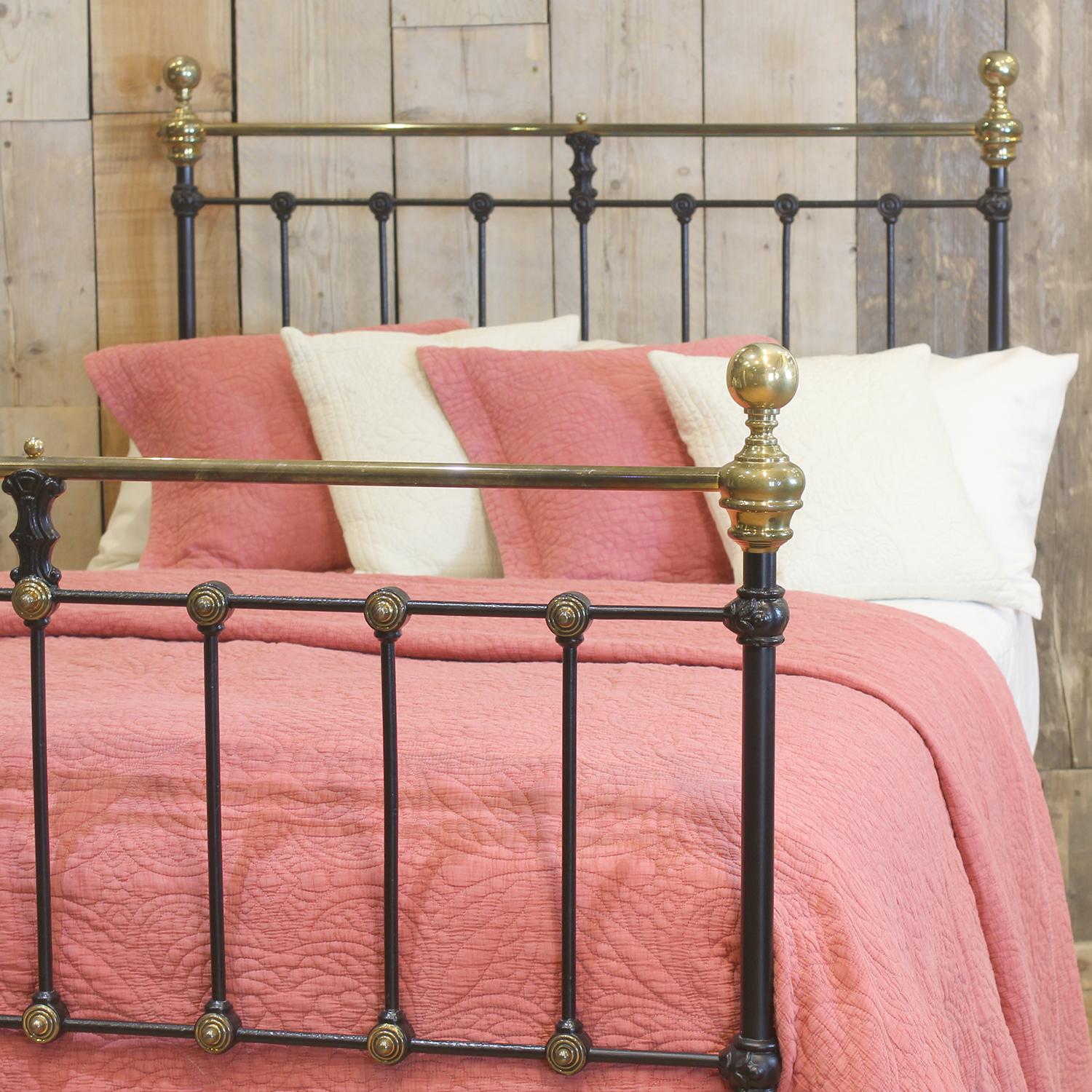 Victorian Small Double Brass and Iron Bed in Black, MD172