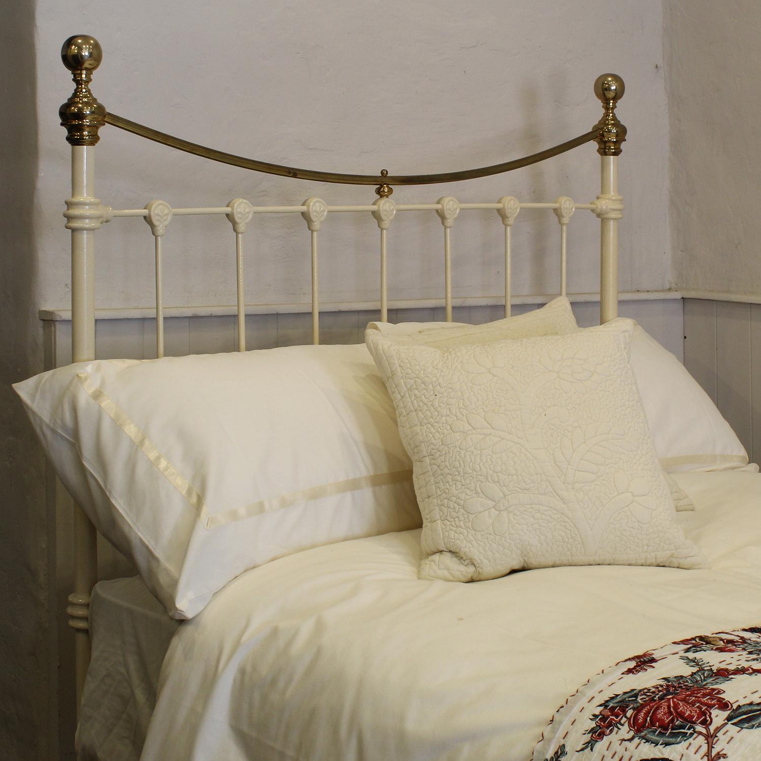 Cast Small Double Brass and Iron Bed in Cream, MD144