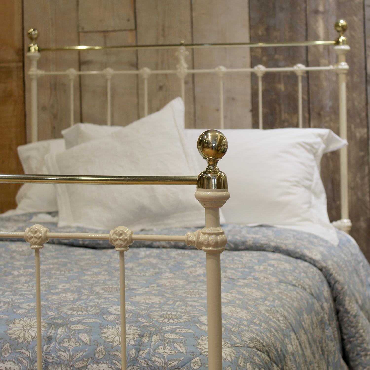 Victorian Small Double Brass and Iron Bed in Cream, MD161