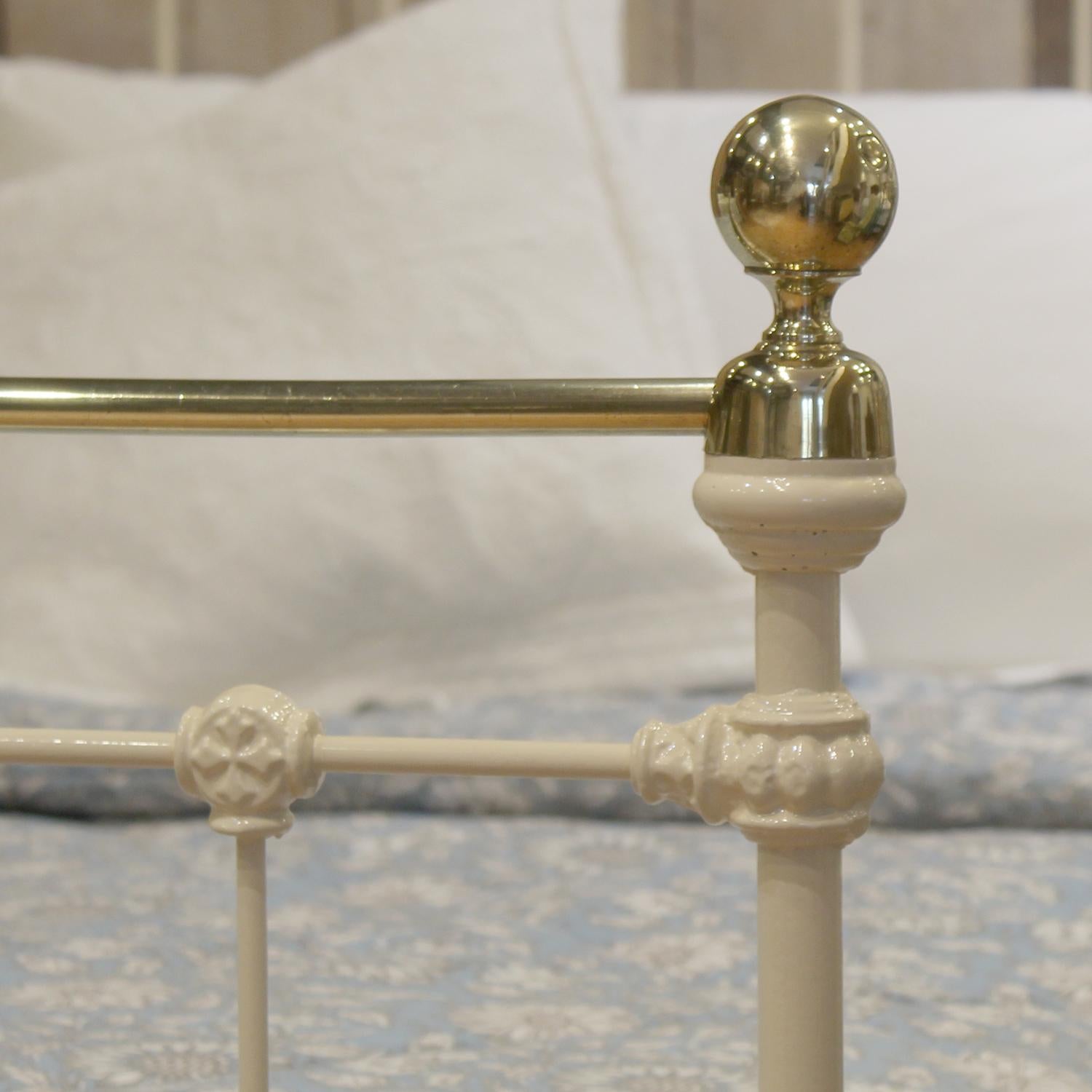 Cast Small Double Brass and Iron Bed in Cream, MD161