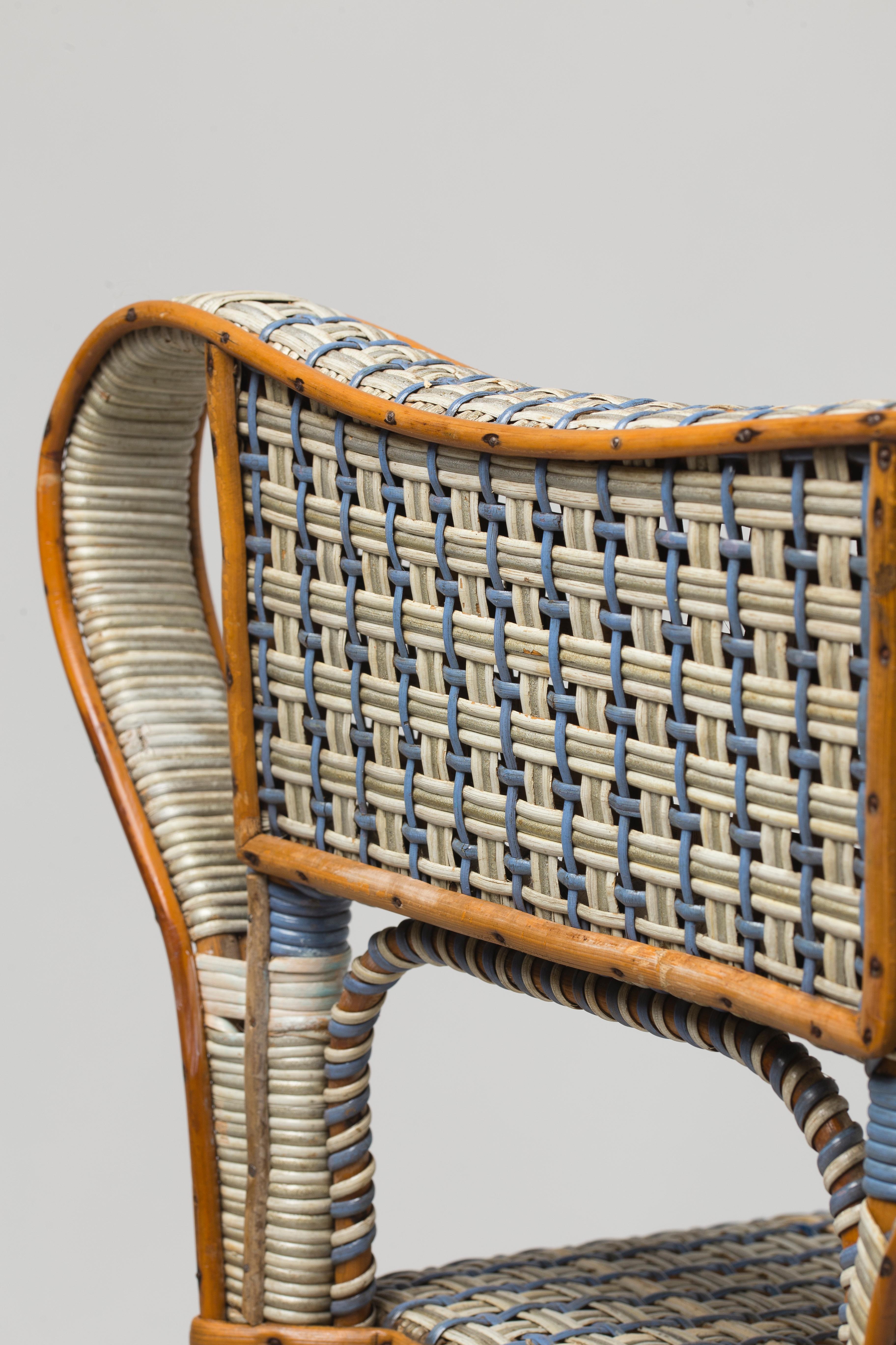 French Small Double-Cane Rattan Bench, France, circa 1880