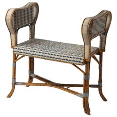 Antique Small Double-Cane Rattan Bench, France, circa 1880