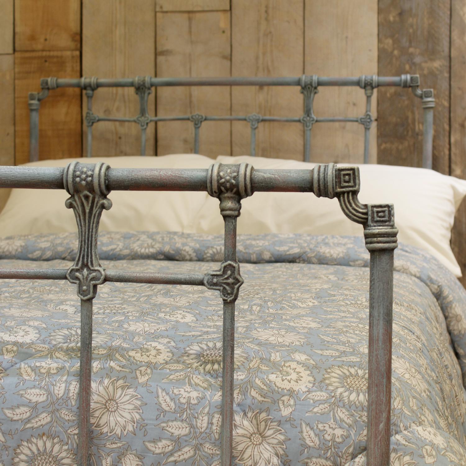 Victorian Small Double Cast Iron Bed in Blue Verdigris, MD163
