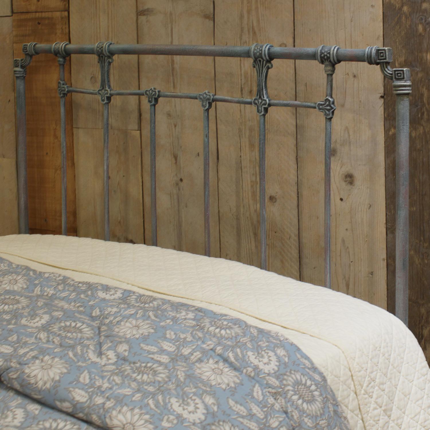 Steel Small Double Cast Iron Bed in Blue Verdigris, MD163