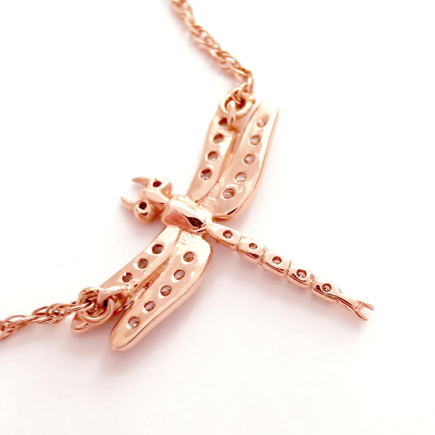 Small Dragonfly Diamond Necklace / Rose Gold In New Condition For Sale In Los Angeles, CA