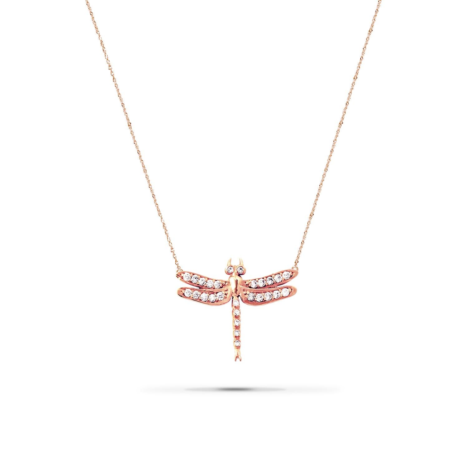 Small Dragonfly Diamond Necklace / Rose Gold For Sale 2