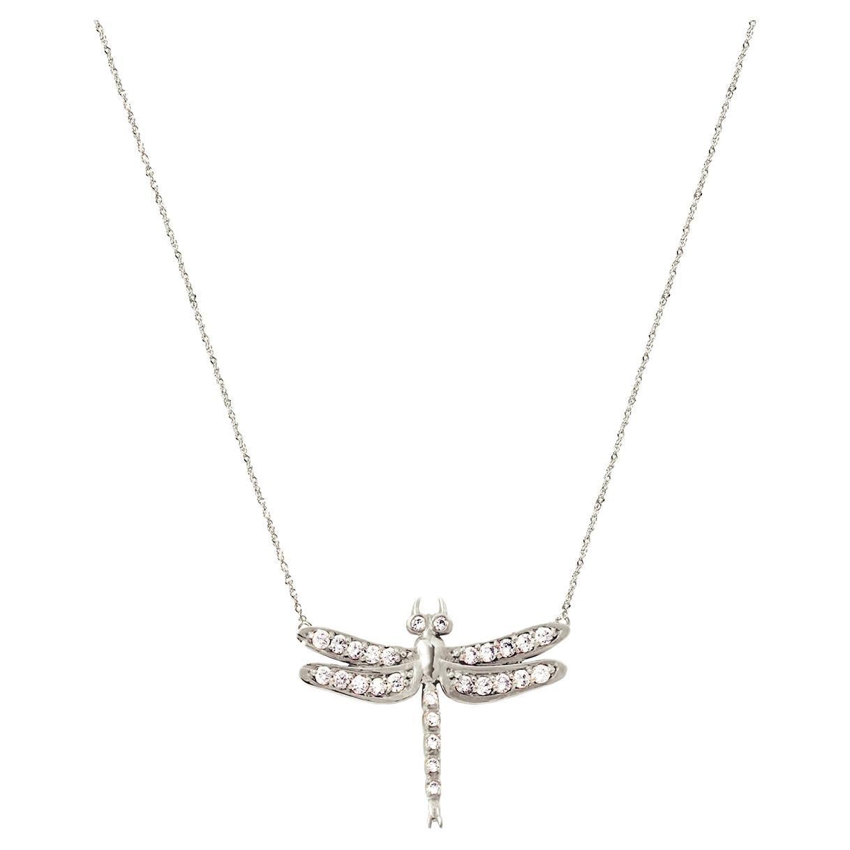 Small Dragonfly Diamond Necklace / White Gold For Sale