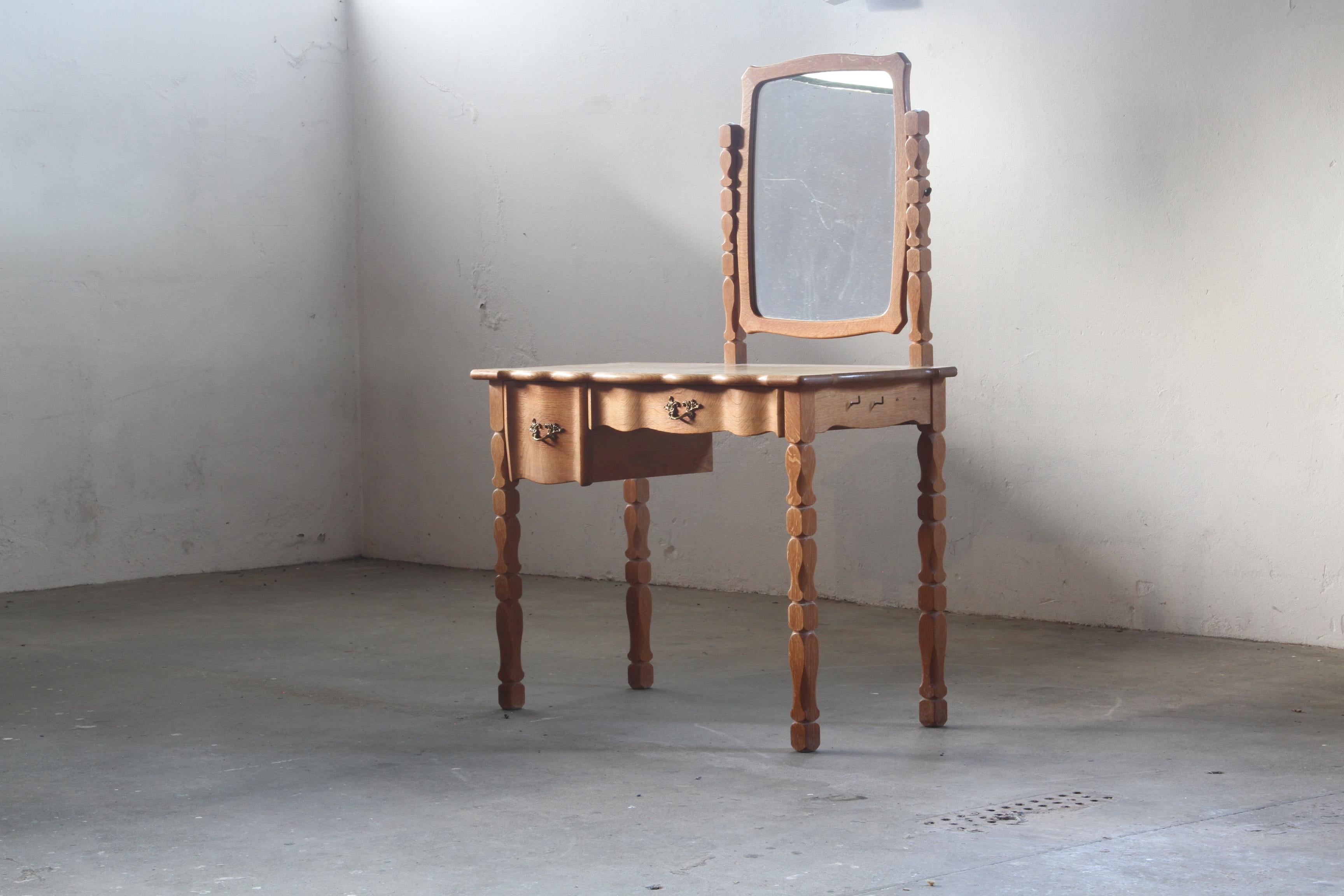Oak Small Dressing Table in Brutalist Kjærnulf Style, 1960s